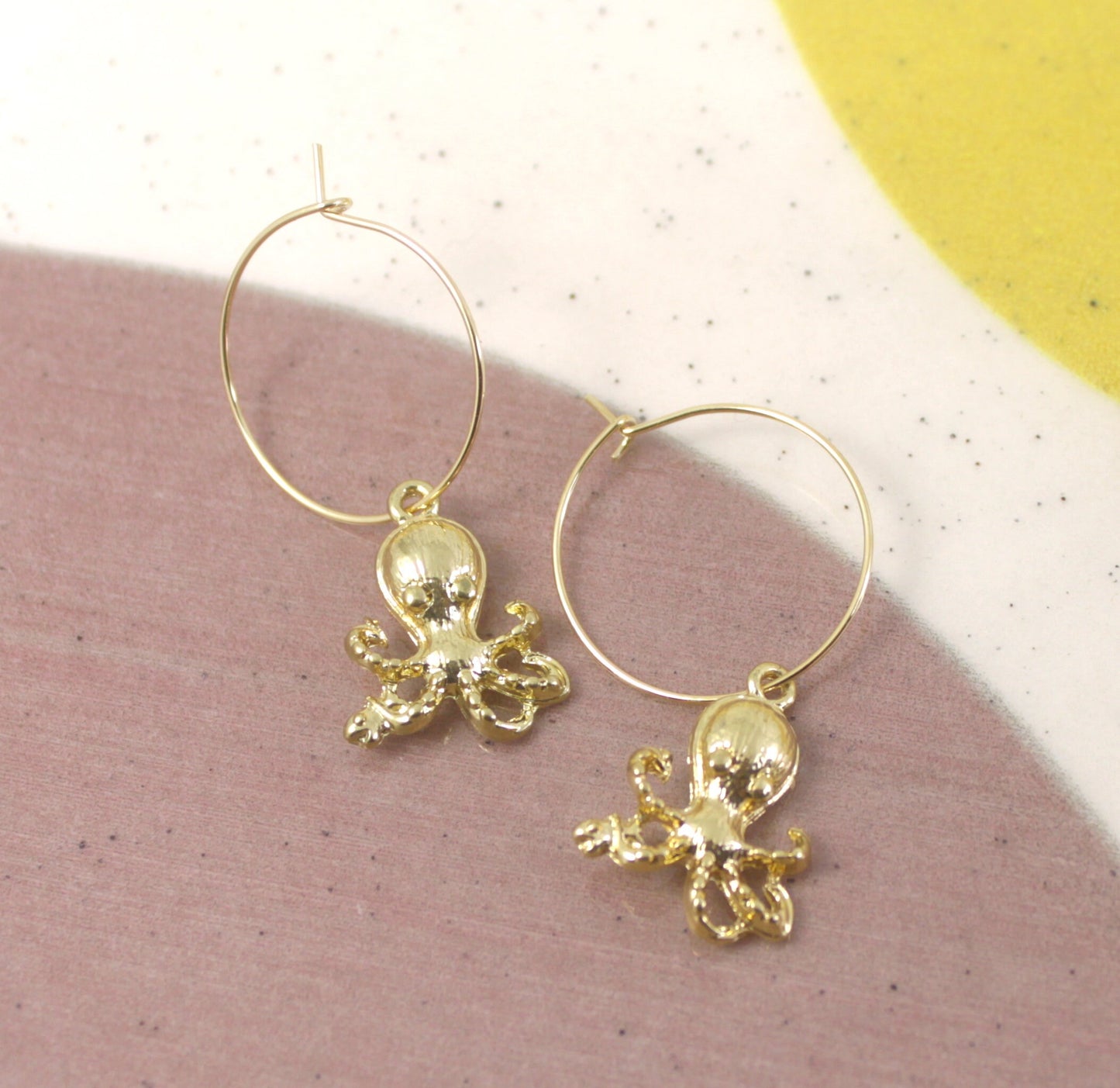 Gold Octopus Hoop Earrings, Ocean Animal Earrings, Cute Sea Creature Jewellery, Marine Life Gift, Beach Lover Earrings