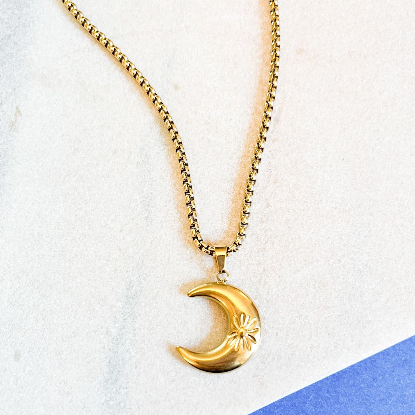 Crescent Moon Charm Necklace Gold and Silver Celestial Jewelry, Sun Flower Star Pendant
