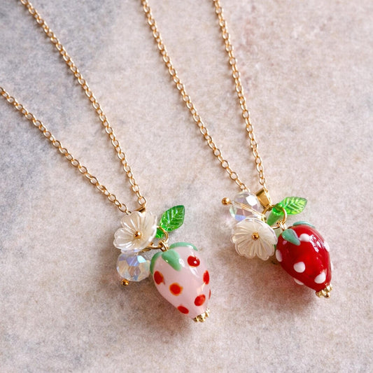 Strawberry Pendant Necklace, Cute Fruit Necklace, Cottagecore Jewellery, Strawberry Charm Necklace, Kawaii Jewellery, Summer Gift
