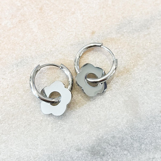 Daisy Hoop Earrings, Silver Flower Earrings, Minimalist Flower Jewellery, Small Hoop Earrings, Dainty Everyday Earrings