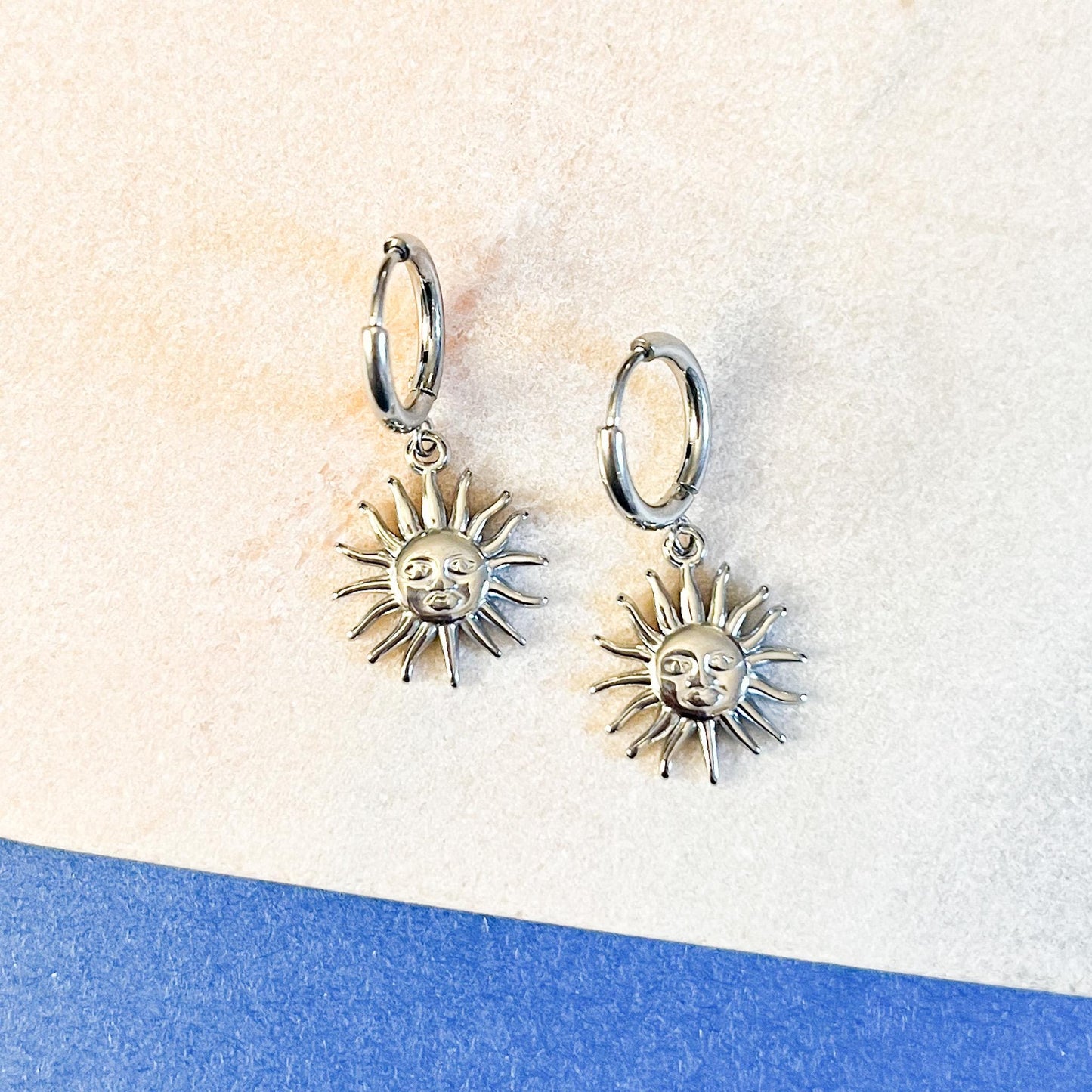 Sun Face Huggie Hoop Earrings |Celestial Dangle Hoops | Bohemian Zodiac Jewelry Gift
