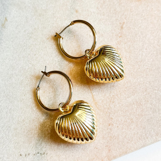 Gold Puffed Heart Hoop Earrings – Statement Heart Charm Huggies – Cute Romantic Jewellery Gift
