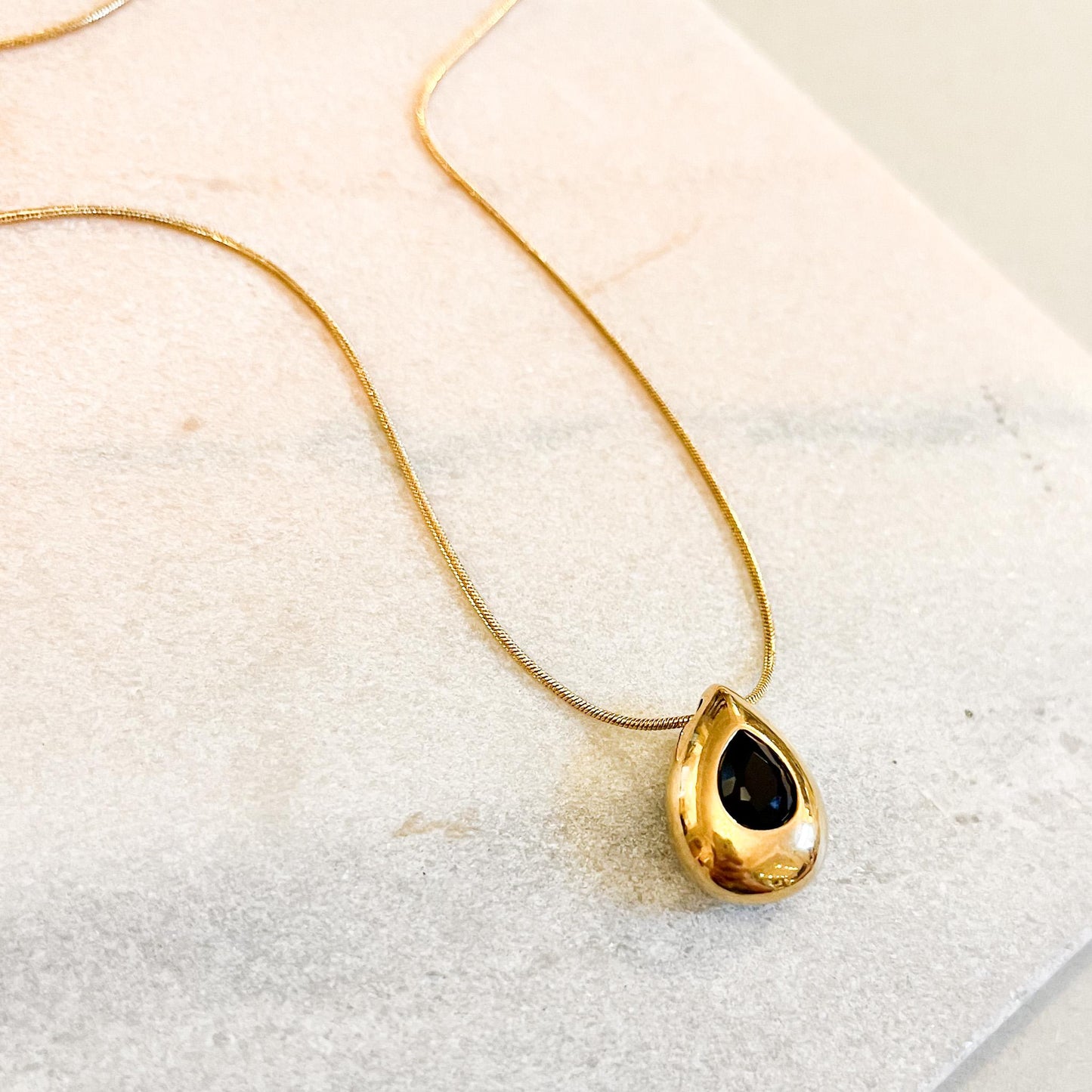 Chunky Gold Teardrop Art Deco Necklace, Dainty Pear Cut Gemstone CZ Pendant, Minimalist Snake Chain Jewelry, Gift for Her,