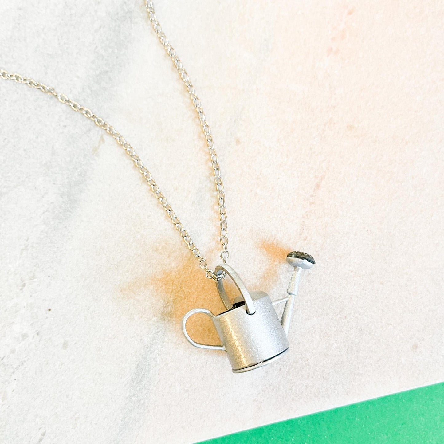 Watering Can Charm Necklace Miniature Gardener Gift, Silver Tone Plant Lover Jewelry, Garden Accessory