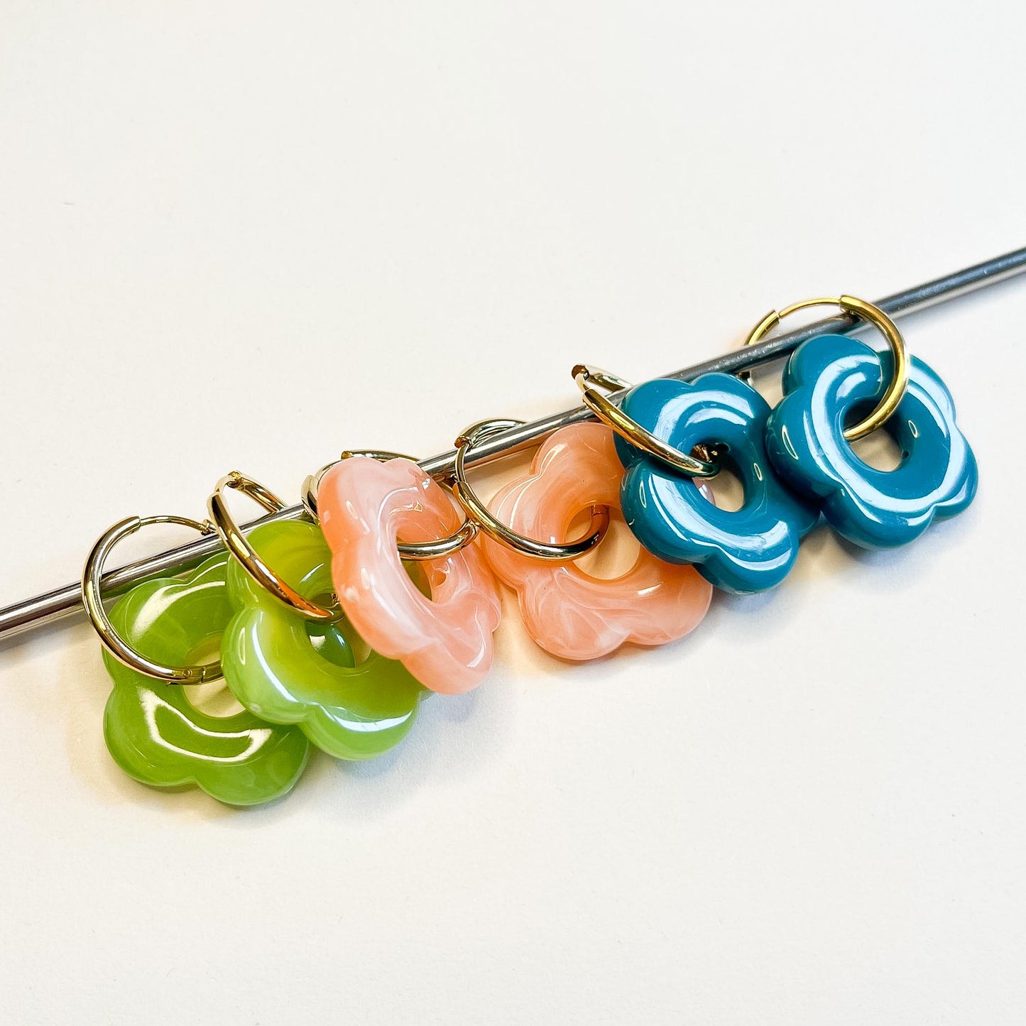 Chunky Flower Hoop Earrings, Colourful Resin Flower Earrings, Gold Huggie Hoops, Statement Floral Jewellery, Gift for Her