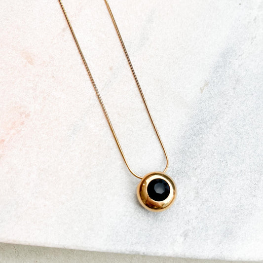 Art Deco Black and Gold Pendant - Sleek Snake Chain Necklace - Minimalist Orb Slider Necklace - Elegant Geometric Jewelry