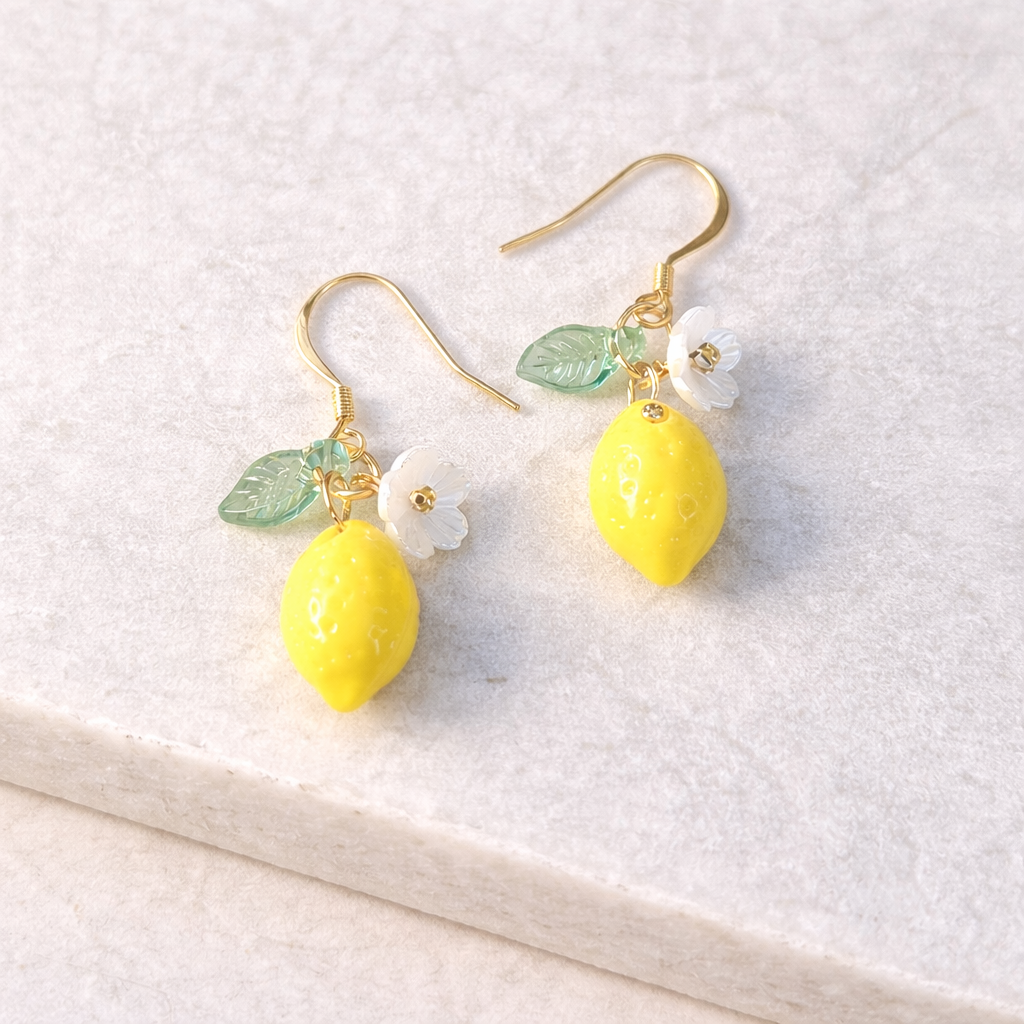 Lemon Charm Drop Earrings – Cute Fruit Jewellery 🍋