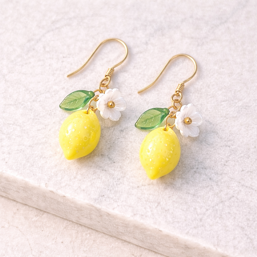Lemon Charm Drop Earrings – Cute Fruit Jewellery 🍋