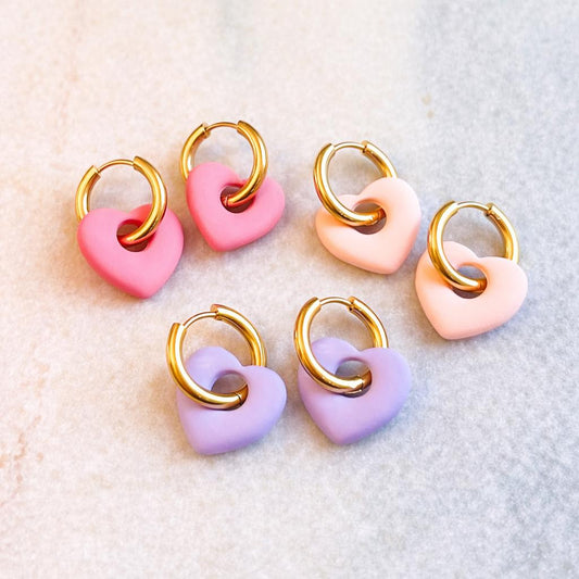 Pastel Heart Hoop Earrings, Gold Huggie Heart Earrings, Small Colourful Heart Earrings, Valentine Jewellery, Minimalist Hoops