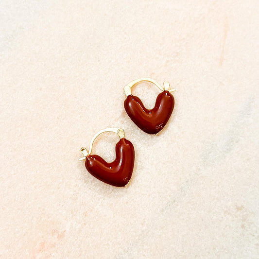 Red Heart Hoop Earrings, Cute Heart Earrings, Small Gold Hoop Earrings, Romantic Jewellery, Gift for Her, Valentine's Earrings