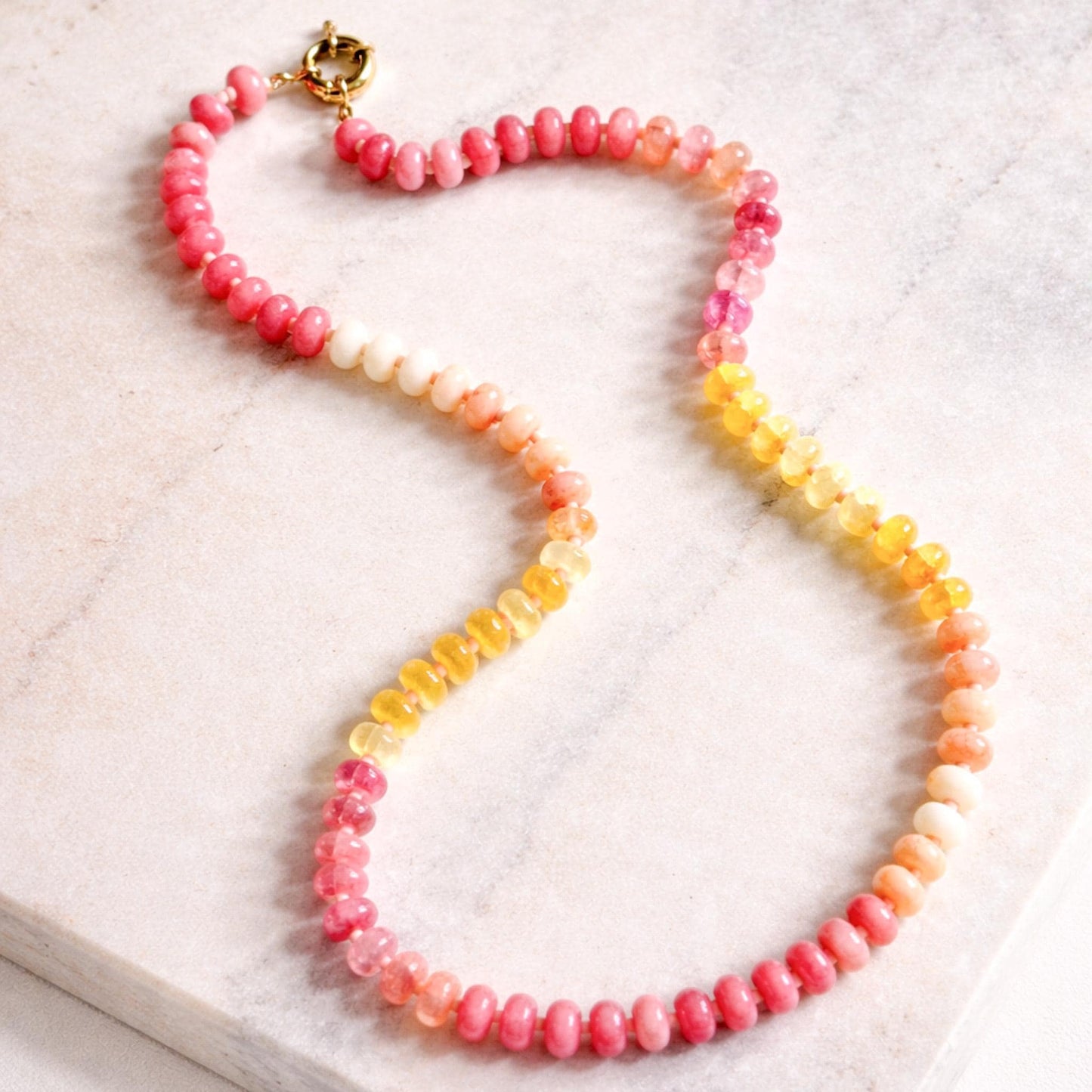Sunset Beaded Necklace, Pink Yellow Ombre Necklace, Summer Beaded Jewellery, Cute Candy Colour Necklace, Y2K Necklace Gift