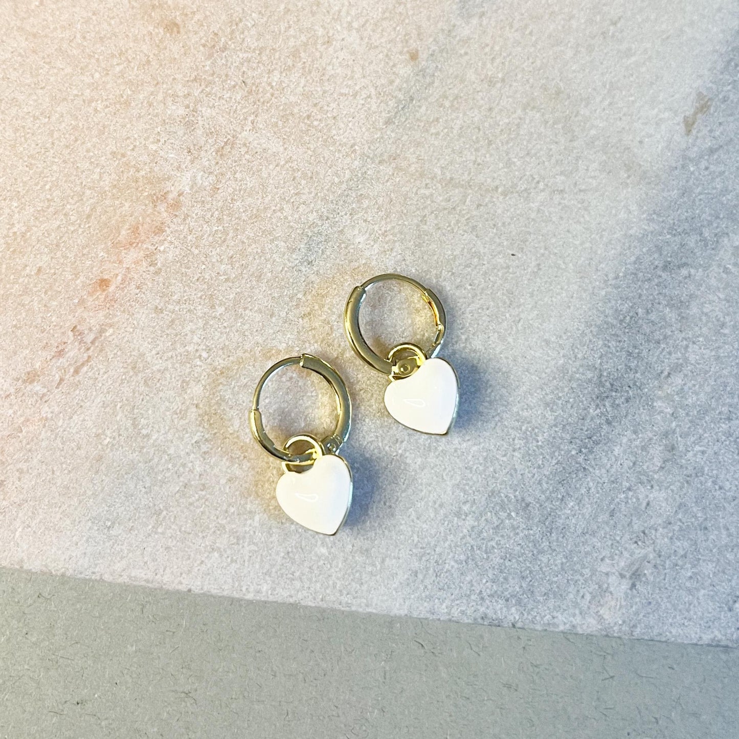 Enamel Heart Charm Huggie Hoops | Red or White Dainty Gold Love Hoops