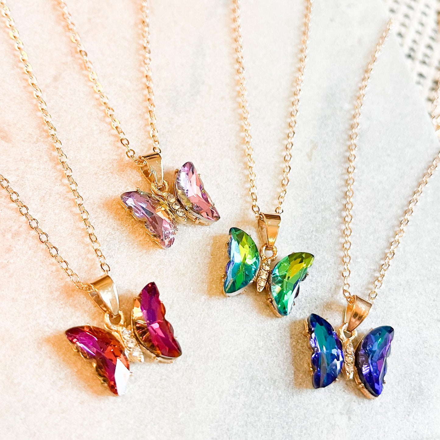 Crystal Butterfly Necklace, Gold Butterfly Pendant Necklace, Colourful Rhinestone Butterfly Jewellery, Cute Gift for Her, Nature Lover Gift