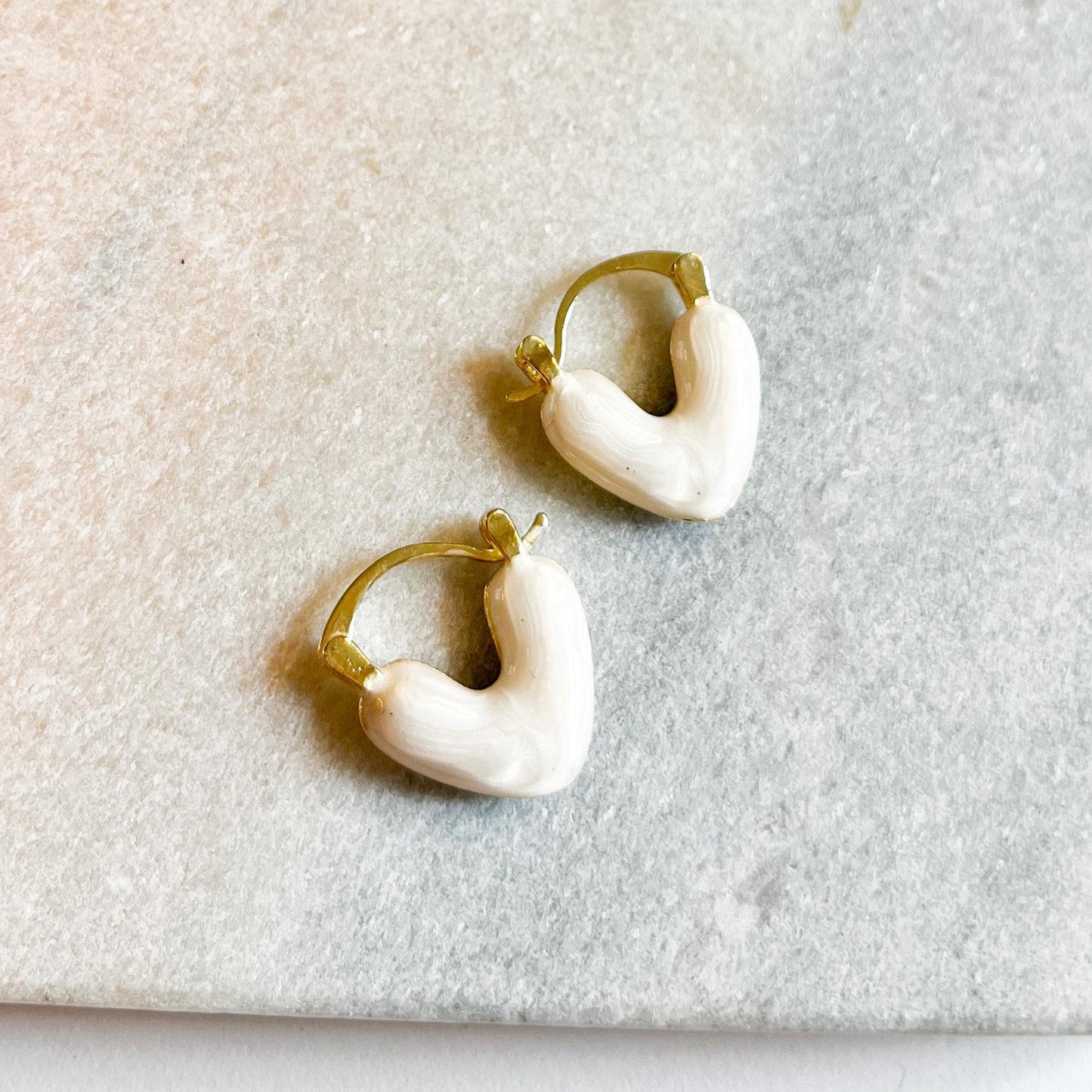 White Heart Hoop Earrings, Minimalist Heart Earrings, Cute Gold Hoop Earrings, Dainty Everyday Jewellery