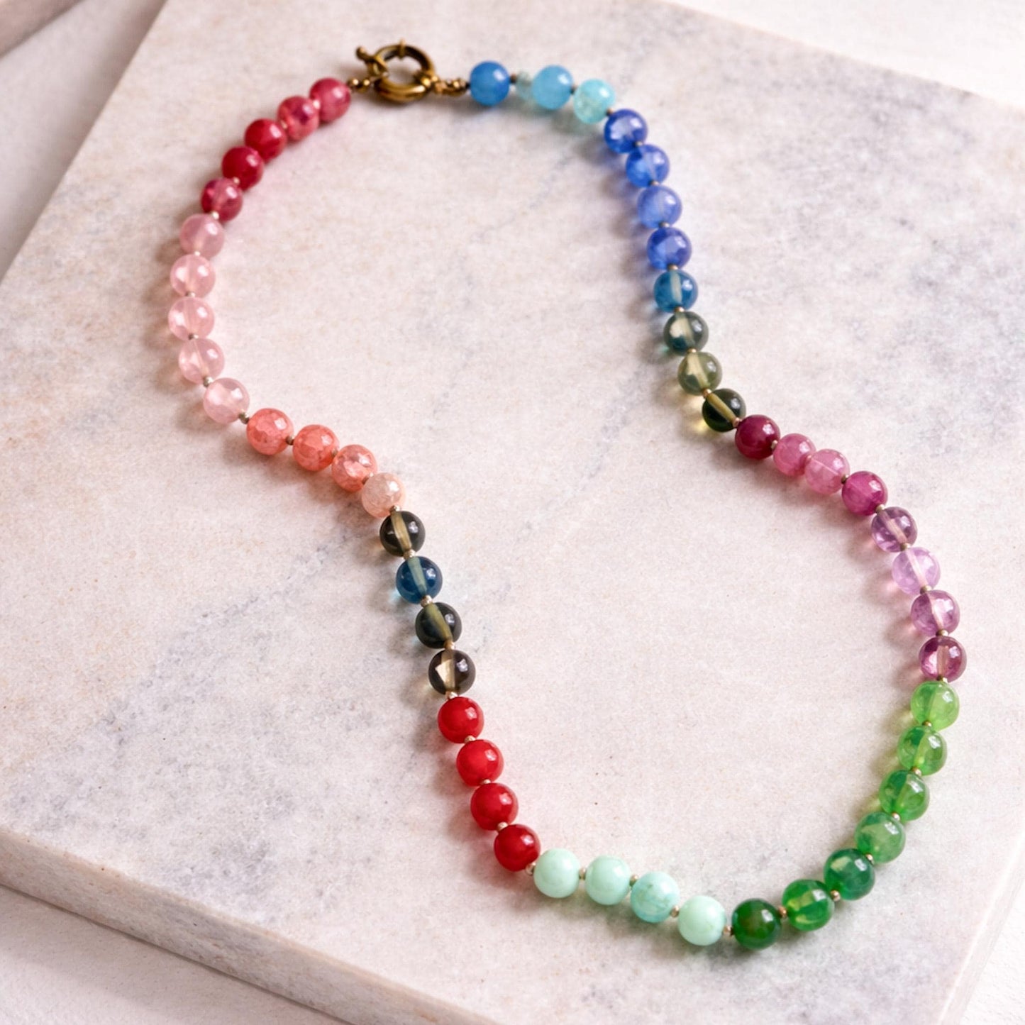 Colourful Beaded Necklace, Rainbow Bead Necklace, Multicolour Necklace, Cute Y2K Necklace, Summer Beaded Jewellery Gift