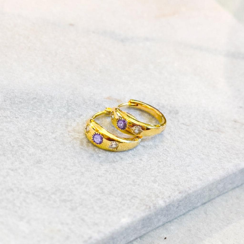 Emerald Green Cubic Zirconia Gold Plated Huggie Hoops