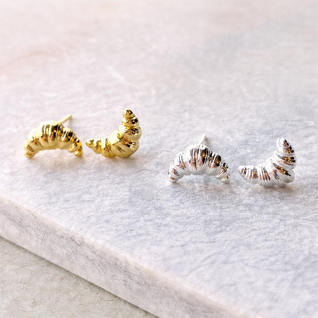 Croissant Earrings Bundle – 2 Pairs Gold & Silver Mini Studs, Dainty Everyday Jewellery, Gift for Her