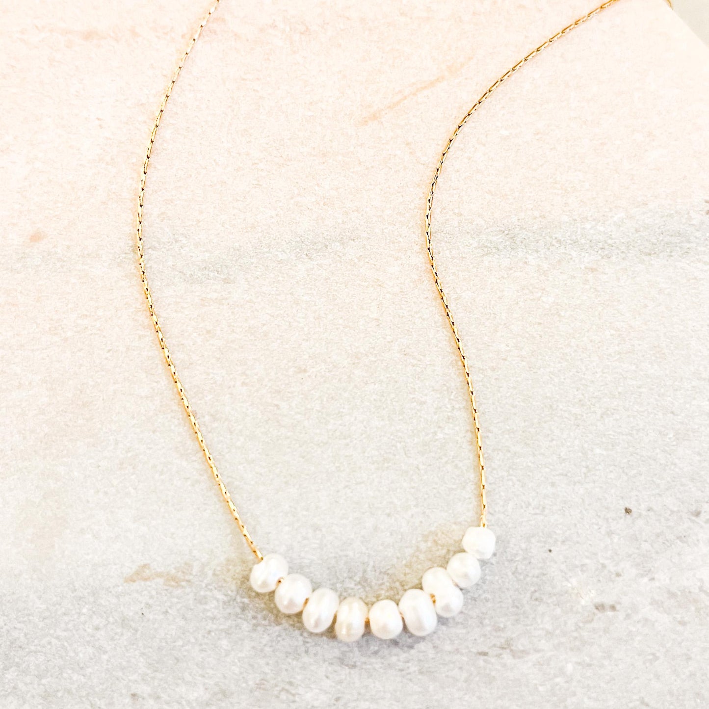 Dainty Freshwater Pearl Bar Necklace • Gold Minimalist Pearl Necklace  • June Birthstone Gift • Elegant Bridal Jewelry