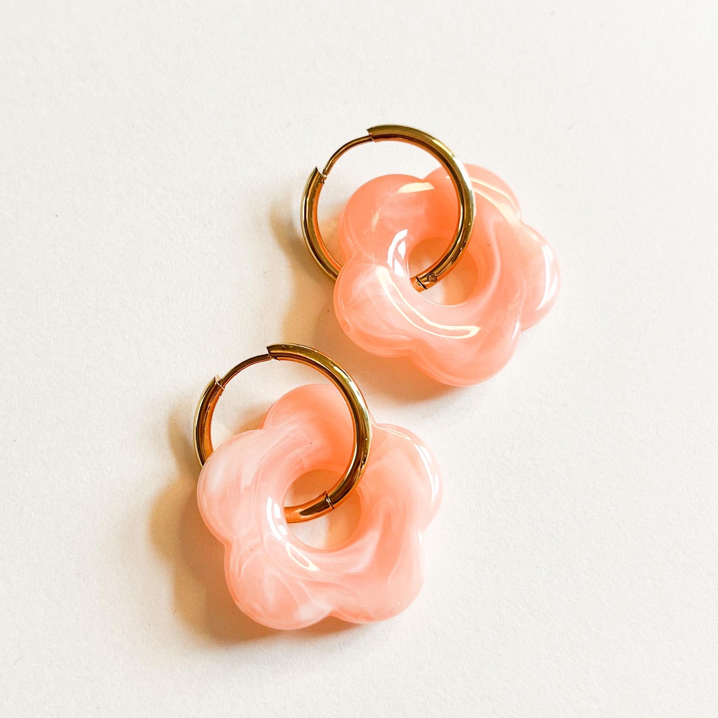 Chunky Flower Hoop Earrings, Colourful Resin Flower Earrings, Gold Huggie Hoops, Statement Floral Jewellery, Gift for Her