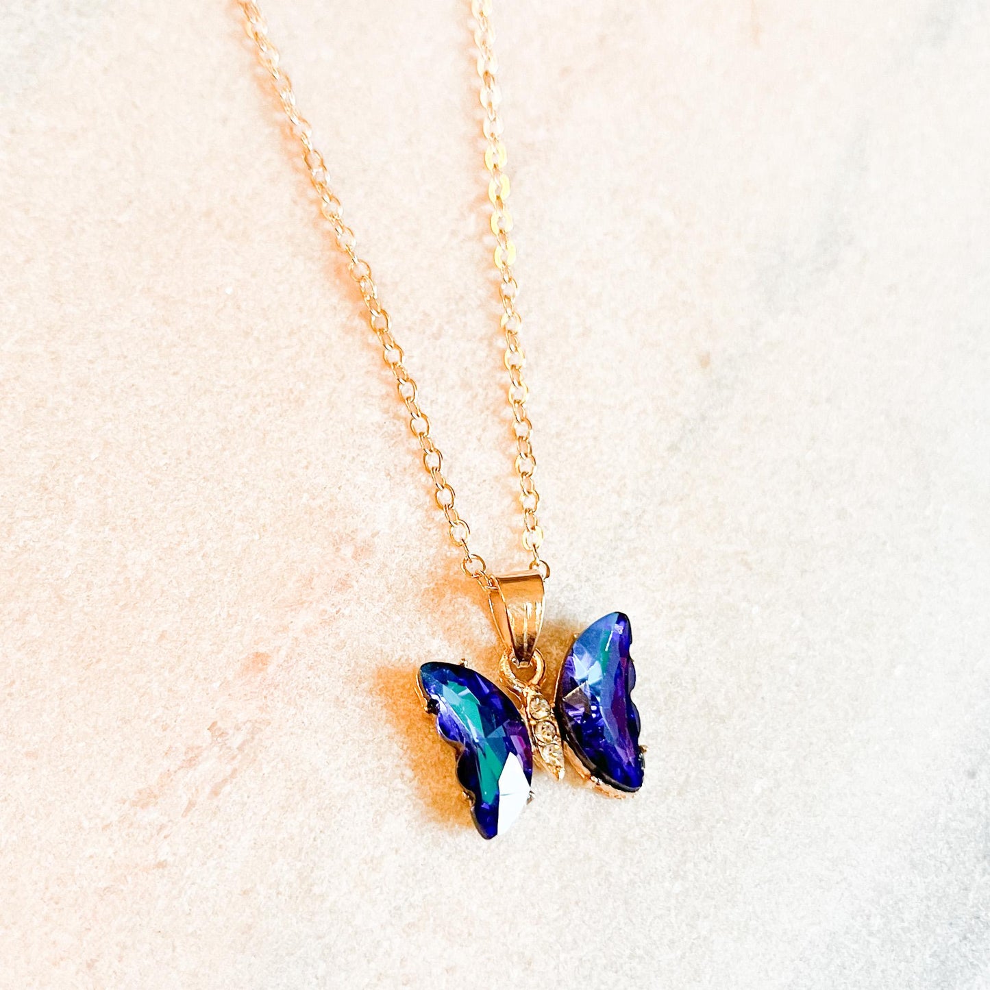 Crystal Butterfly Necklace, Gold Butterfly Pendant Necklace, Colourful Rhinestone Butterfly Jewellery, Cute Gift for Her, Nature Lover Gift
