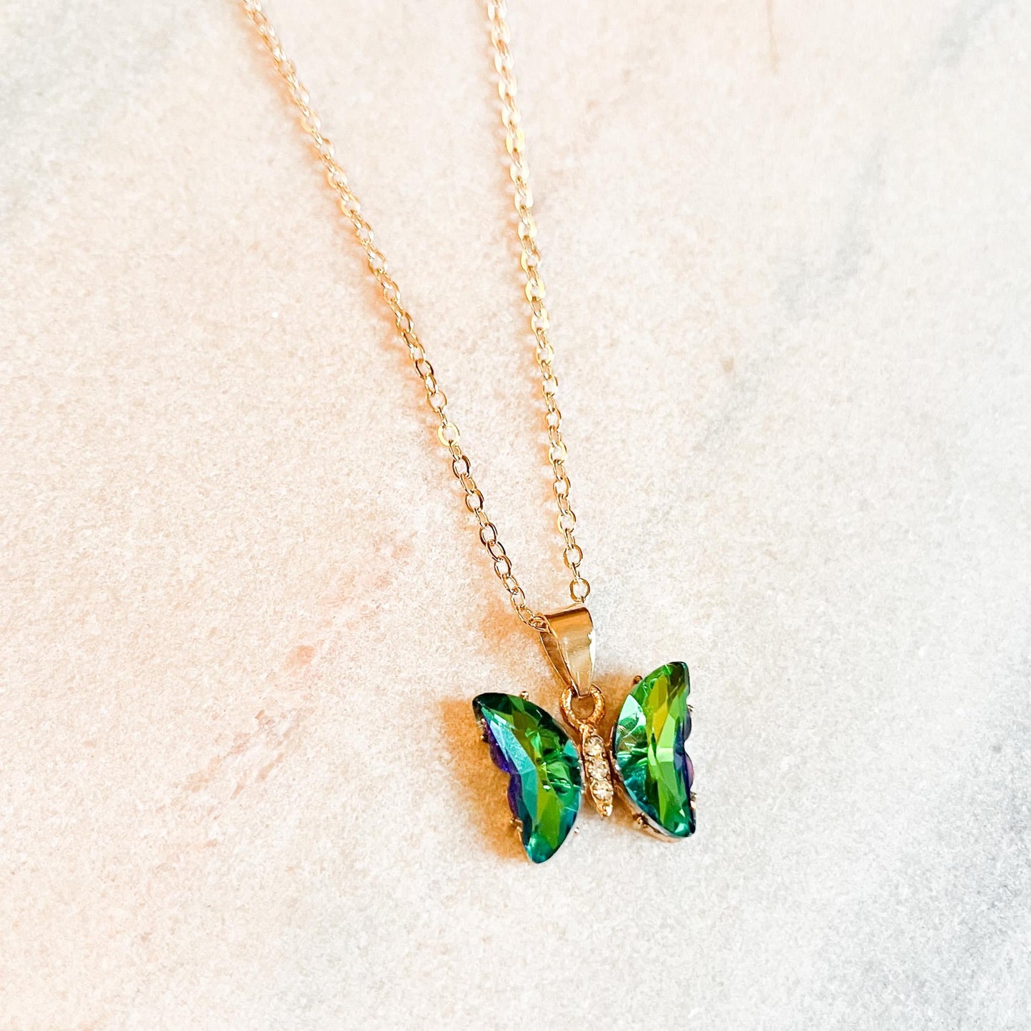 Crystal Butterfly Necklace, Gold Butterfly Pendant Necklace, Colourful Rhinestone Butterfly Jewellery, Cute Gift for Her, Nature Lover Gift