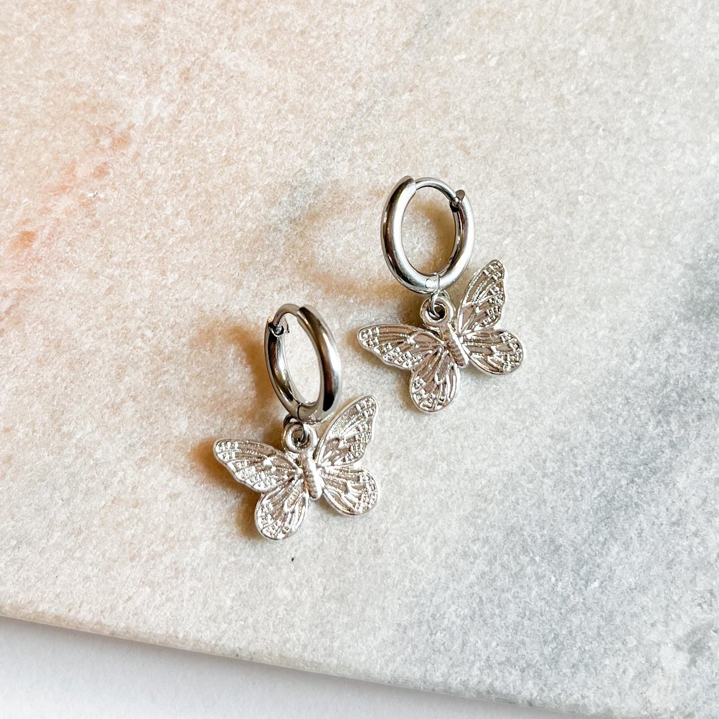 Butterfly Hoop Earrings, Silver Butterfly Earrings, Nature Inspired Jewellery, Dainty Hoop Earrings, Gift for Her