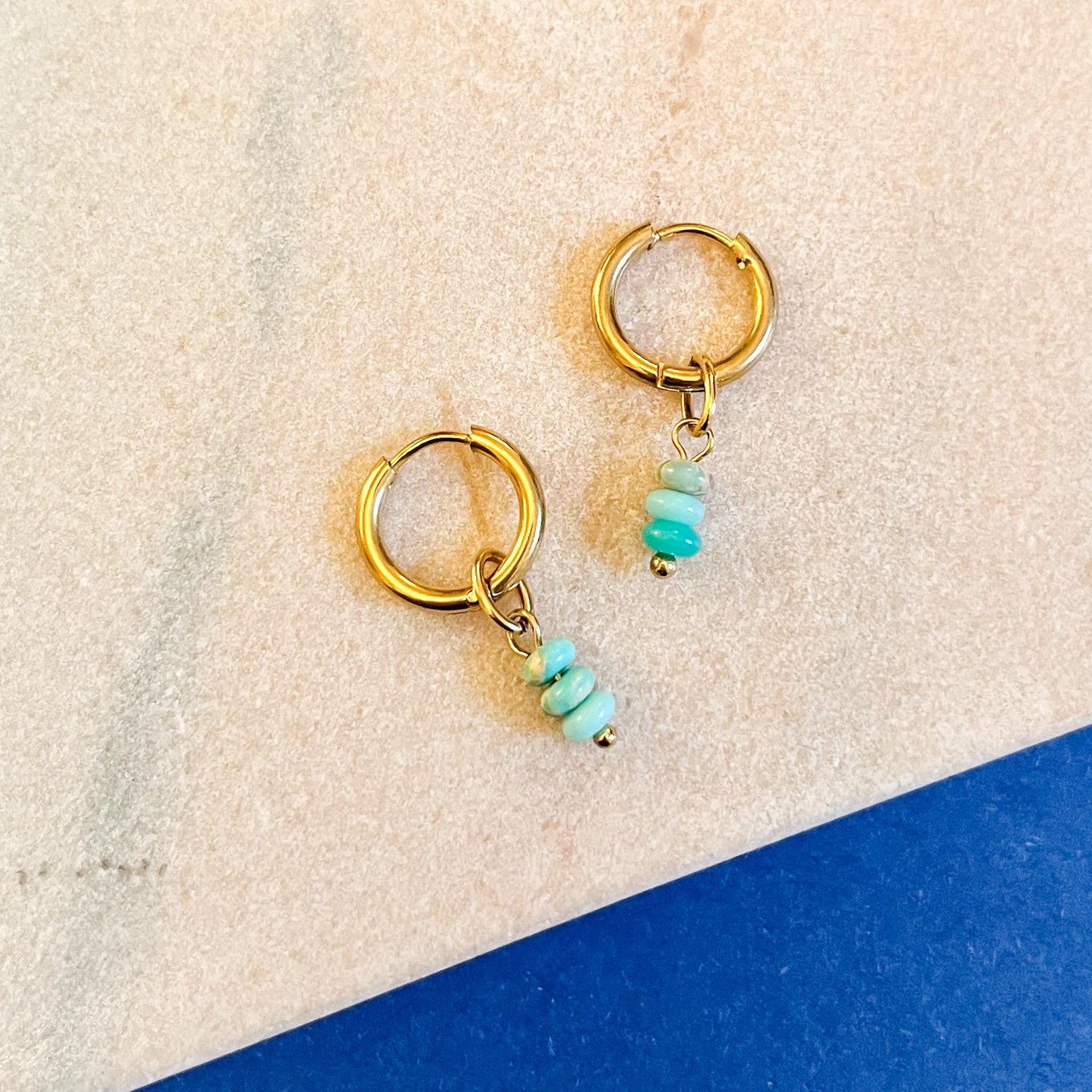 Natural Gemstone Stack Huggie Hoops | Tiny Beaded Earrings | Stainless Steel Hoop Earrings | Minimalist Gift
