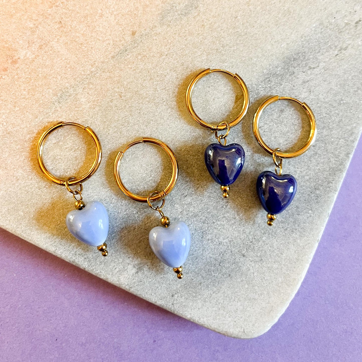 Ceramic Heart Hoop Earrings | Chunky Gold Huggie Hoops