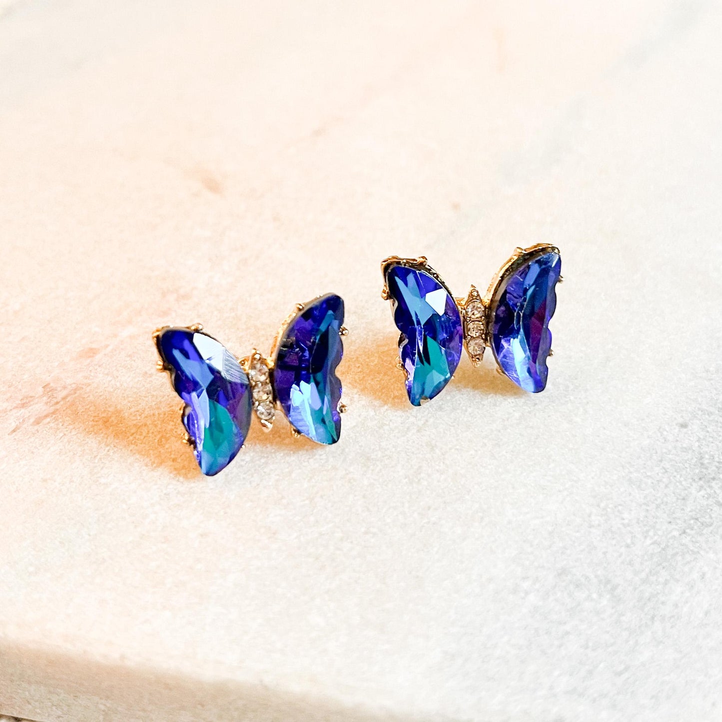 Iridescent Butterfly Stud Earrings, Crystal Butterfly Earrings, Colourful Statement Studs, Gift For Her, Nature Inspired Earrings