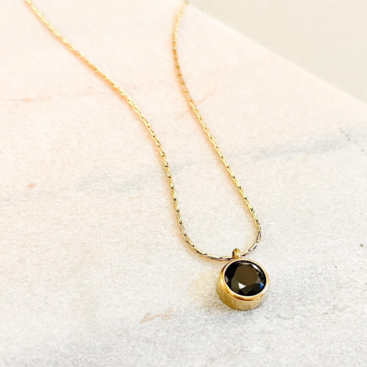 Black Solitaire Necklace • Dainty Art Deco Pendant • Minimalist Black Stone Jewelry • Gothic Chic Gift for Her