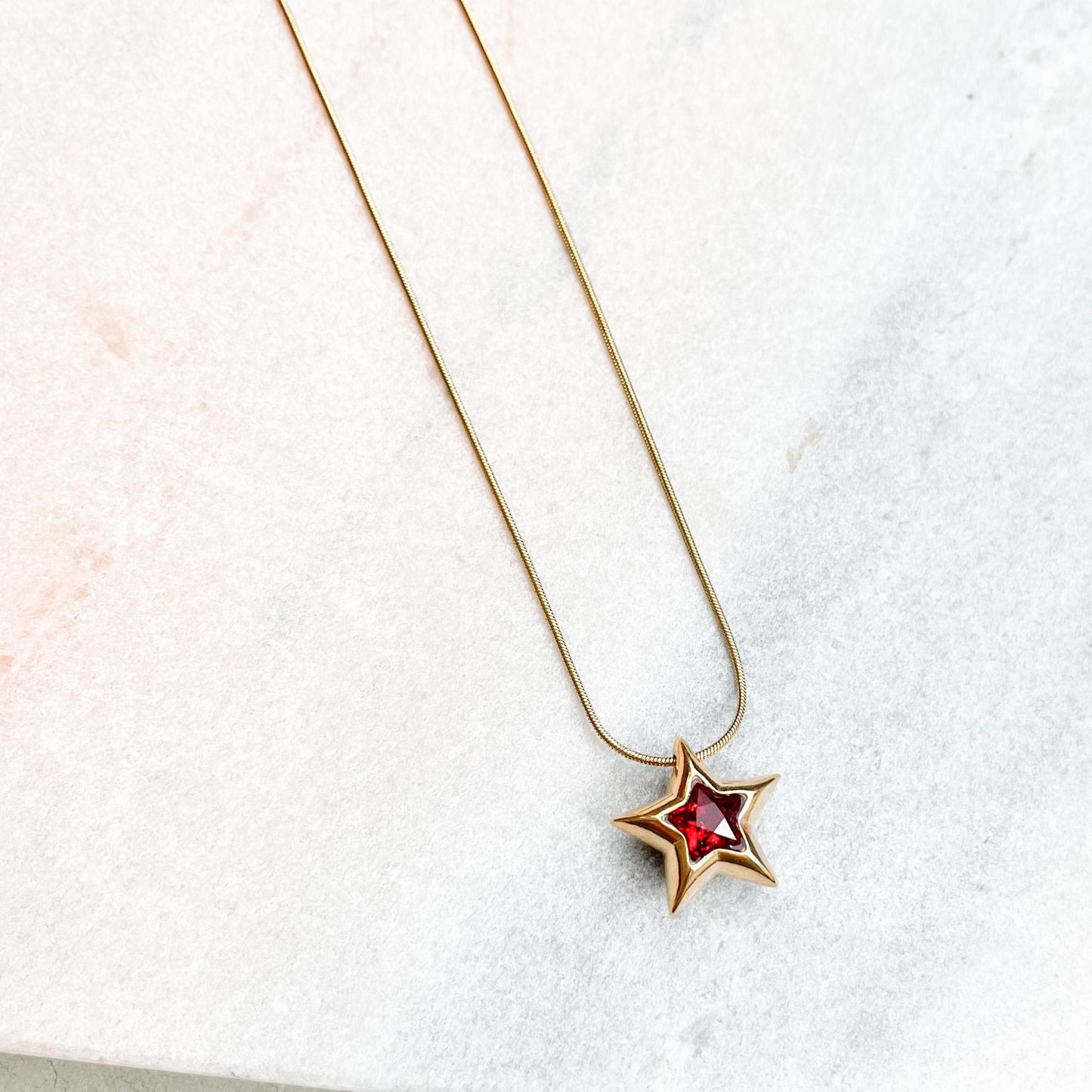 Gold Star Necklace with Green Emerald or Ruby CZ Crystal • Minimalist Starburst Jewelry • Green Gemstone Star Charm • Art Deco Gift for Her