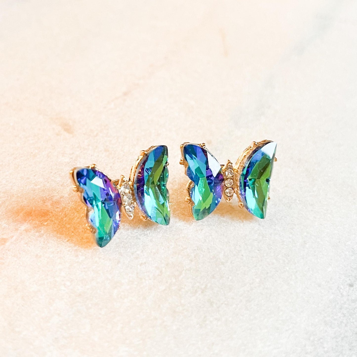 Iridescent Butterfly Stud Earrings, Crystal Butterfly Earrings, Colourful Statement Studs, Gift For Her, Nature Inspired Earrings
